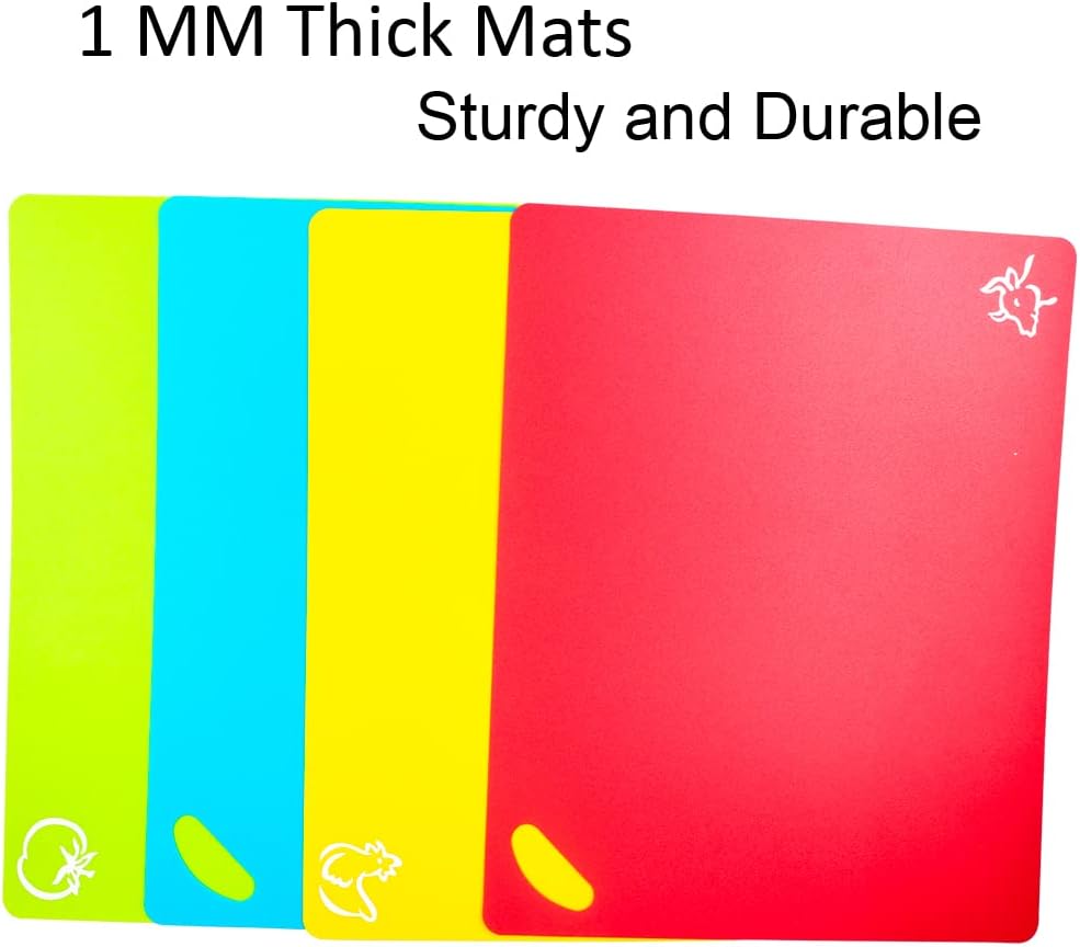 Skiennix Flexible Cutting Board Set - Easy-Grip Colored Mats for Cooking | Set of 4