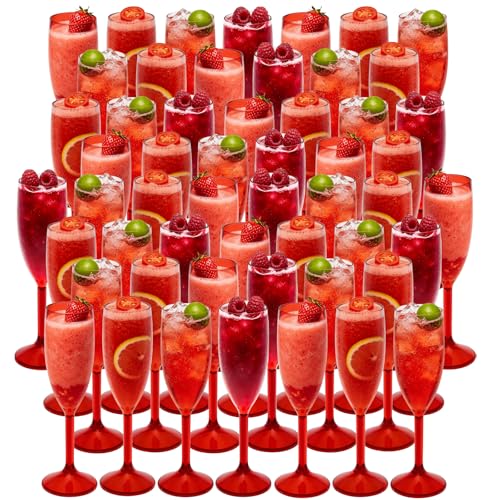 JLYLOL 48 Pcs Champagne Flutes - 5.4oz Plastic Stemware, Red (Variation Red) for Parties
