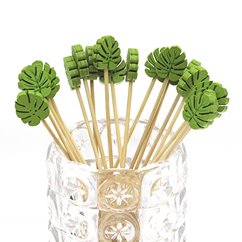 Minisland Monstera Leaf Cocktail Picks - Fancy Bamboo Toothpicks for Appetizers, 100 Count (MSL174-Monstera Leaf)