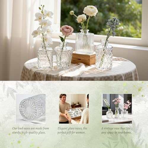 12-Pack Clear Glass Bud Vases - Small Fluted Vases for Wedding Centerpieces
