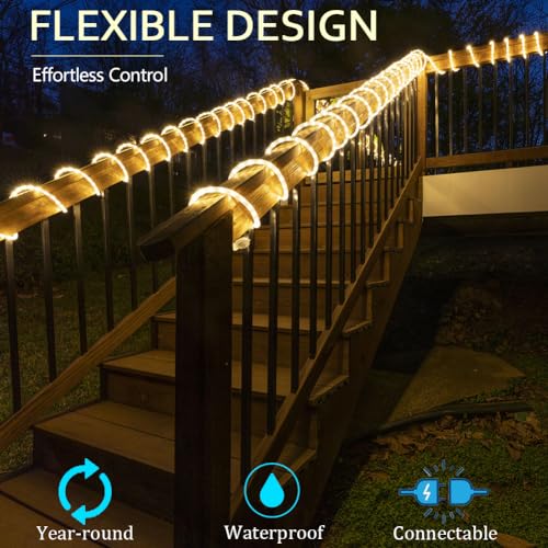 16ft Waterproof LED Rope Lights - Flexible Warm White Outdoor Lighting