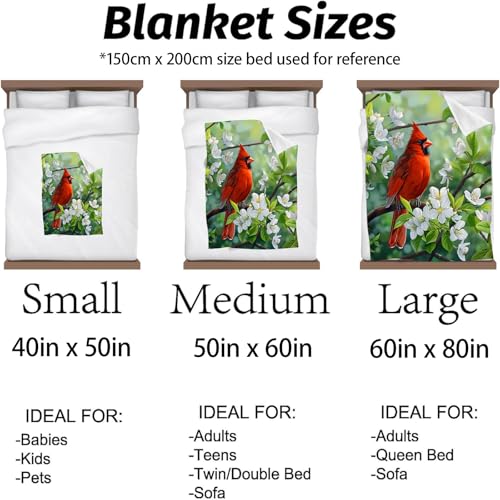 80x60 Inch Flannel Plush Throw Blanket - Cozy Cardinal & Flowers Design - Soft & Warm Home Decor