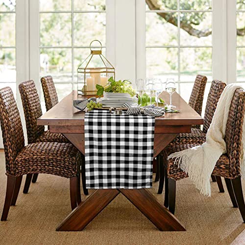 Buffalo Check Table Runner Black & White 14x108in - Farmhouse Decor