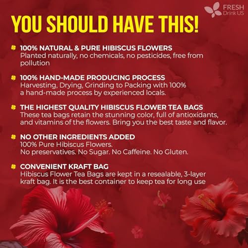 Natural Hibiscus Herbal Tea Bags 140 Count Pure Dried Flower Infusion