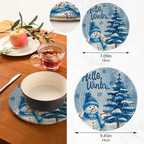 Boccsty Blue Snowman Christmas Trivet Set 2PCS Woven Cotton Hot Pads for Kitchen