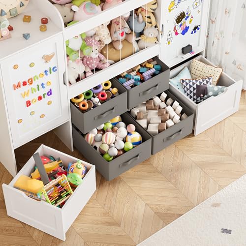 61-Inch Kids Toy Storage Organizer with Bookshelf, Bins & Magnetic Boards