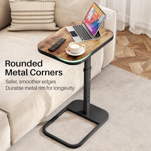 Adjustable C-Shaped TV Tray Table, Flip-Top Side Table for Couch & Laptop