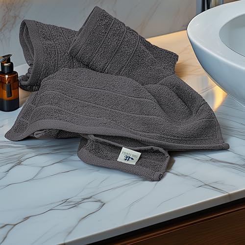 Tens Towels 6-Piece Hand Towels Set, 16x28 Inches Dark Grey Cotton
