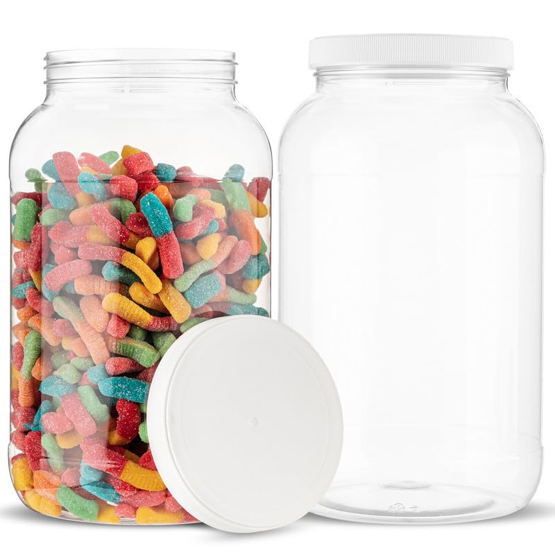 kitchentoolz 1 Gallon Plastic Jar with Airtight Lid – Wide Mouth Food Storage Container – Clear PET Canister – Made in USA