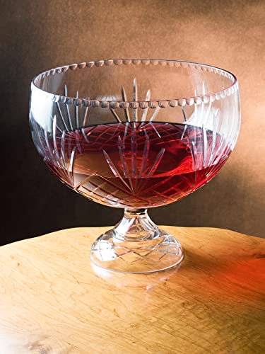 Handmade Lead Crystal Footed Centerpiece Bowl - 12-Inch Punch Bowl