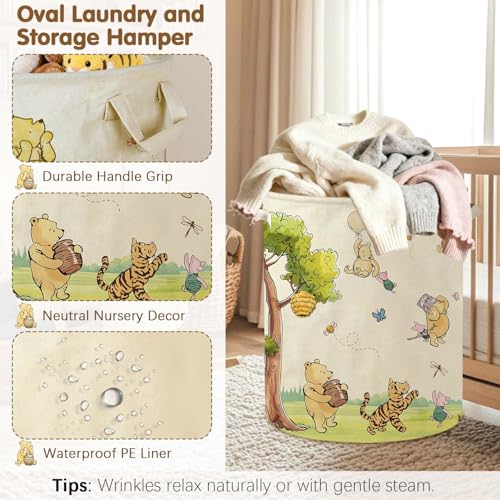 Oval Canvas Baby Laundry Hamper - Waterproof Nursery Storage Basket
