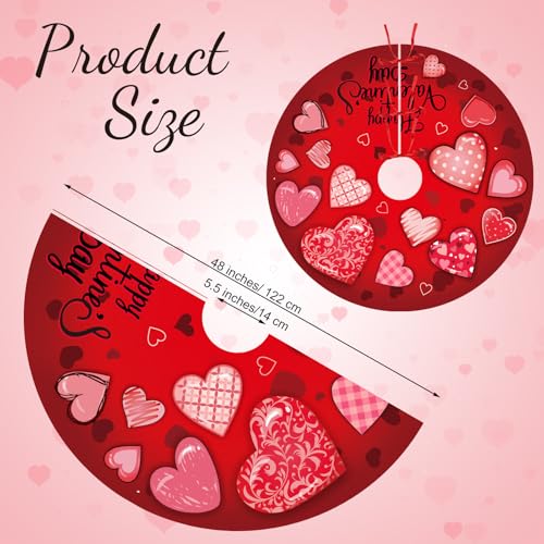 48-Inch Valentine's Day Heart Tree Skirt - Red & Pink Holiday Mat Decor