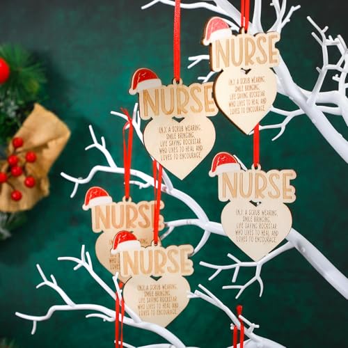 10 Pack Christmas Nurse Ornaments - Wooden Holiday Practitioner Gifts