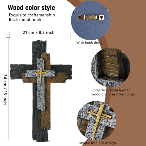 13-Inch Rustic Resin Wall Cross - Farmhouse Christian Home Decor