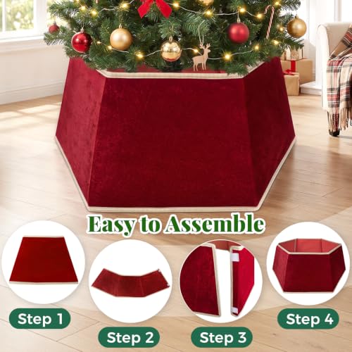 JoyMingle 26-Inch Red Velvet Christmas Tree Skirt with Gold Trim