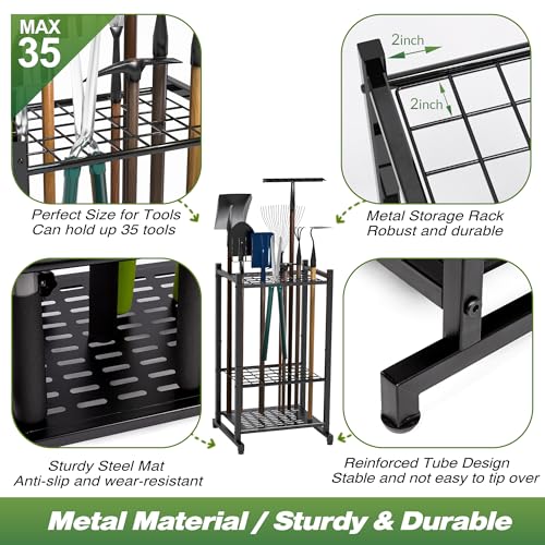 Heavy Duty Garden Tool Organizer Rack for Garage and Shed Storage