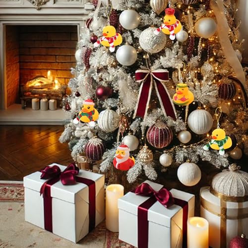 Christmas Duck Ornaments Set - Santa & Holiday Themed Hanging Decor (6 Santa Ducks, 6 Common Ducks, 8 Scarves)