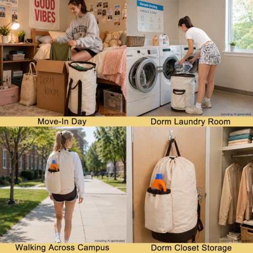 Large Laundry Backpack with Shoulder Straps and Detergent Pocket