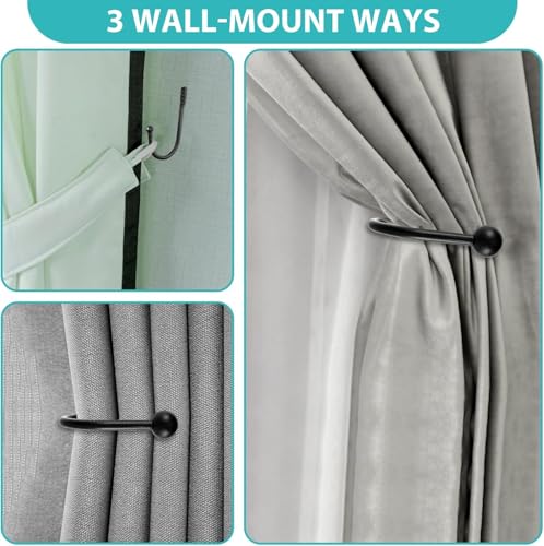 8 Pcs U-Shaped Metal Curtain Holdbacks, Black Wall Mounted Tie Backs