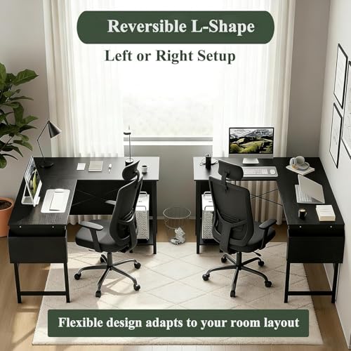 50-Inch Reversible L-Shaped Computer Desk with CPU Stand & Storage Bag