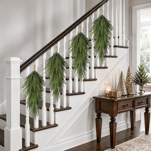 UAPINO 4-Piece 30'' Norfolk Pine Teardrop Swag Set for Door (4 Pieces, 30in Each)