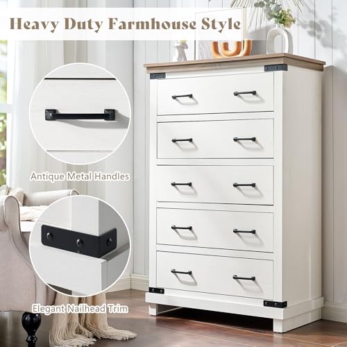 5-Piece Farmhouse King Bedroom Furniture Set with Storage Bed and Charging