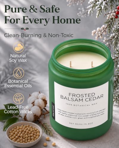M&SENSE Frosted Balsam Cedar Large Jar Christmas Candle 19.4oz - Holiday Home Fragrance
