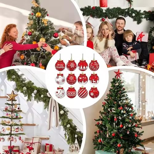 PBPCGBW 12Pcs Red and White Christmas Tree Ornaments - Flat Ball Decorations - Christmas-12