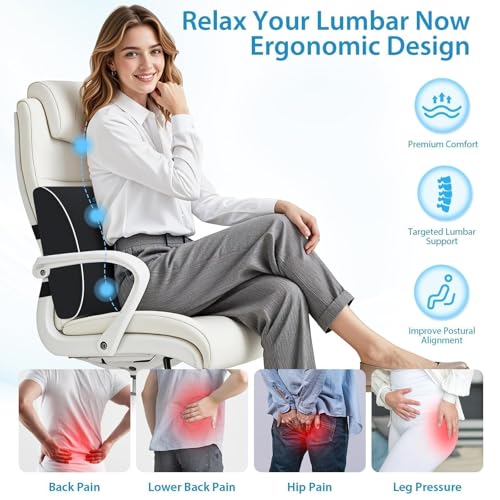 Ergonomic Lumbar Support Pillow for Office & Gaming Chairs - Memory Foam, Adjustable Straps, Machine Washable