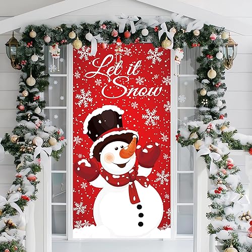 Christmas Snowman Door Cover - Winter Let It Snow Banner for Holiday Decor