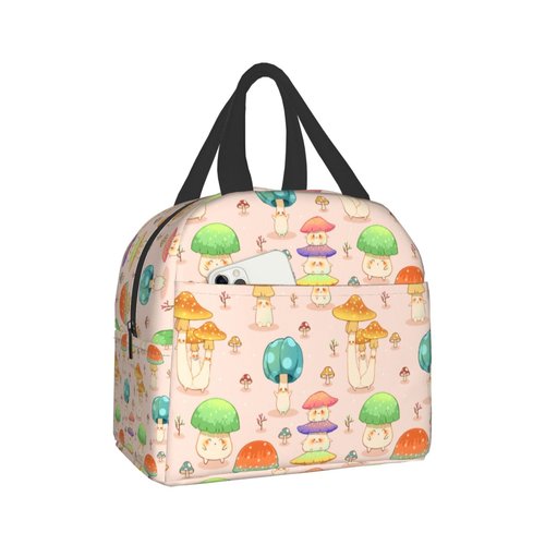 Hmklpi Cute Mushroom Portable Lunch Tote Bag - Reusable Lunch Box for Men and Women - Perfect for Camping/Hiking/Picnic/Beach/Travel