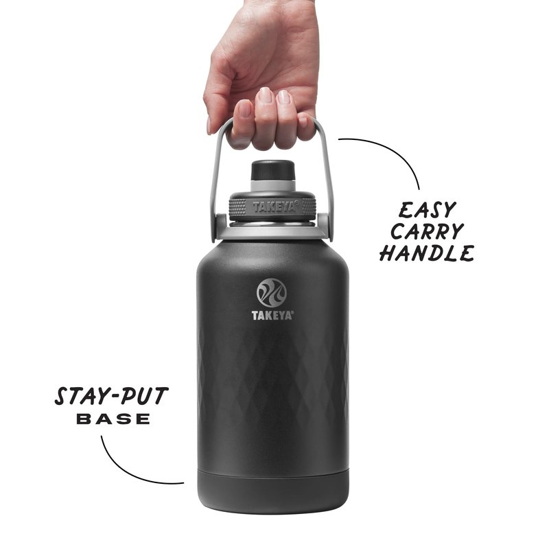 Takeya Sport Triple Insulated Water Bottle with Spout Lid and Ice Blocker (64 oz, Obsidian) - Triple Wall, Leakproof, Stainless Steel Water Bottle for Gym & Outdoor Use