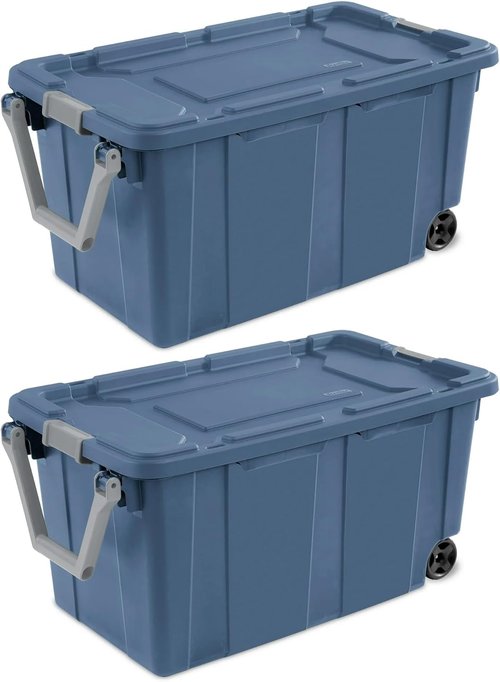 40 Gallon Wheeled Industrial Tote by [Brand Name] - Durable Plastic Storage Box | Pack of 2