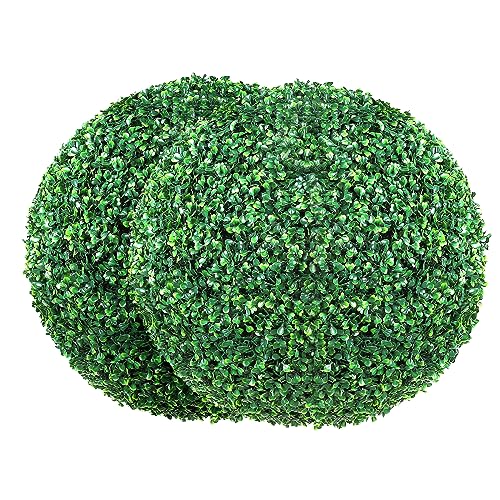 20-Inch Artificial Boxwood Topiary Balls with LED String Lights, 2-Pack