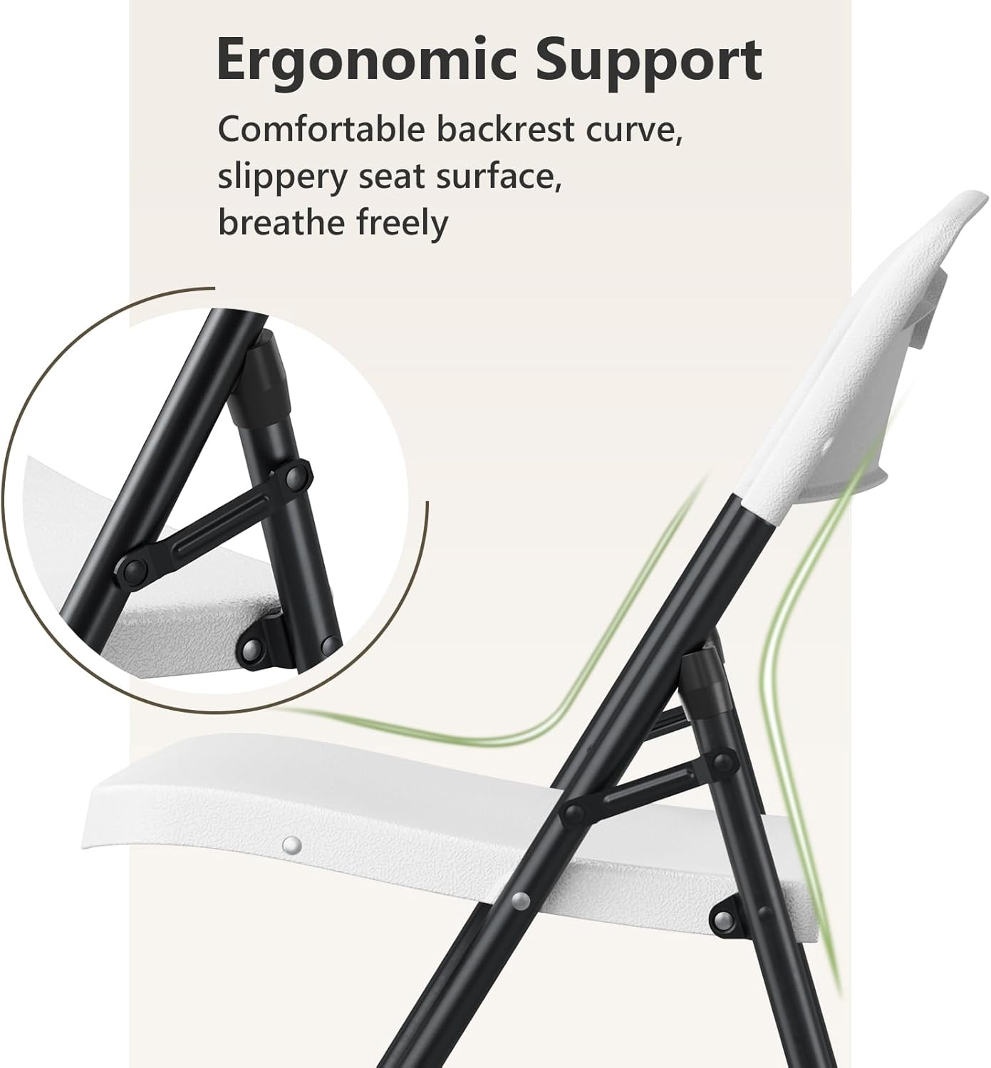 Plastic Folding Chairs 4 Pack - Sturdy Metal Outdoor Seating | Heavy Duty 350 lbs Capacity, White