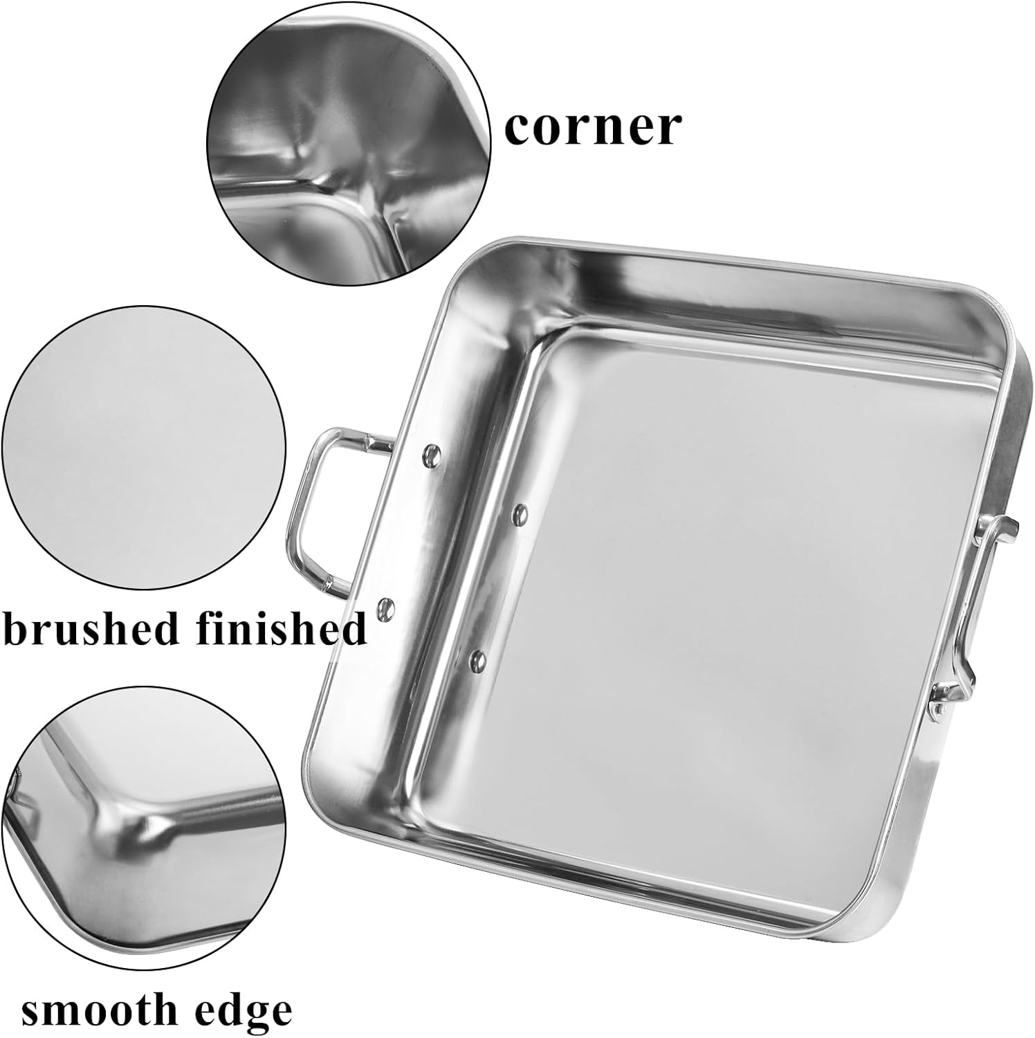 Tebery Square Cake Pan Set - Deep Stainless Steel Nonstick Baking Pans with Handles | Durable Bakeware for Birthdays & Weddings