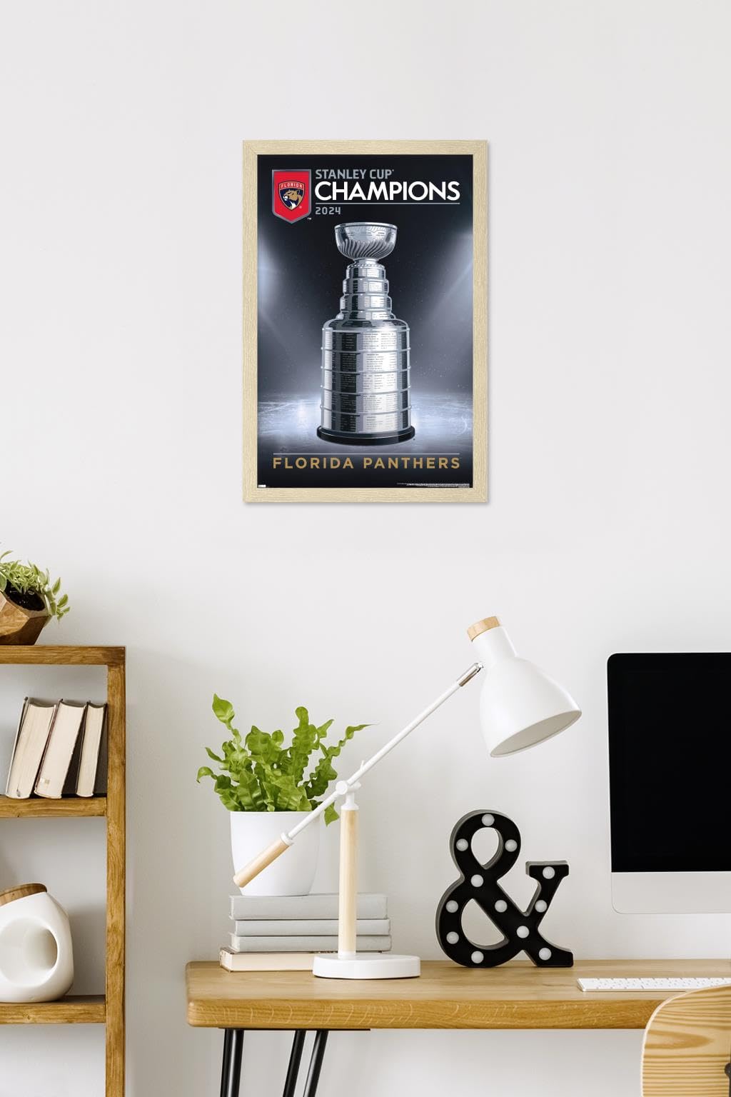 Trends International NHL Florida Panthers - 2024 Stanley Cup Team Logo Wall Poster, 22.4L x 14.7W, Blonde Framed Version