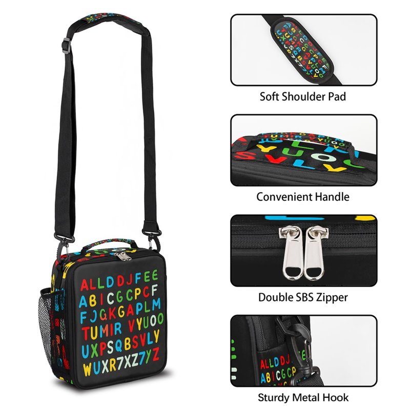 UOYO Colorful Alphabet Lunch Box, Letter Education Lunch Bag Insulated Lunchbox Reusable Cooler Bag for Office Work Picnic