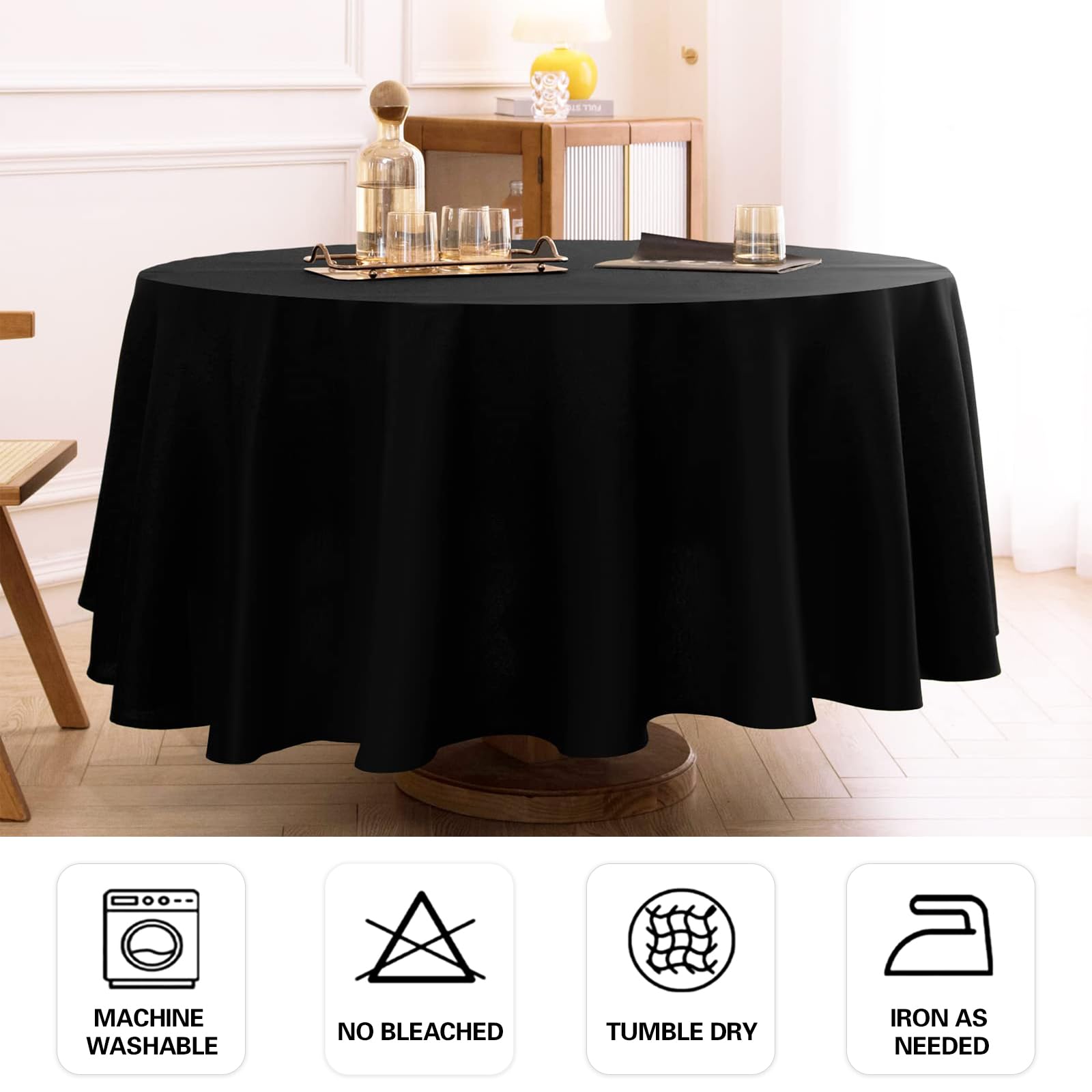 Mclisle 8 Pack Black Round Tablecloths 120 Inch Table Cloths for Round Tables, Wrinkle Resistant Washable Decorative Polyester Table Cover for Wedding Party Dining Banquet