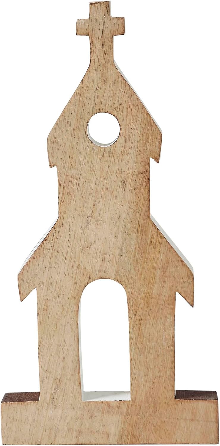 VHC Brands Wooden Church Figurine - Brown Roof Design | 12"x6"x1" Perfect Home Decor