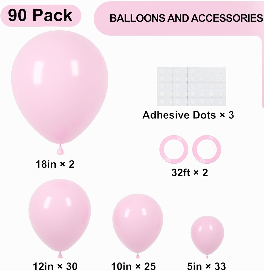 Voircoloria Light Pink Balloon Garland Kit - 90 Pack in 18/12/10/5 Inch Sizes | Perfect for Birthday Parties, Baby Showers & Gender Reveals