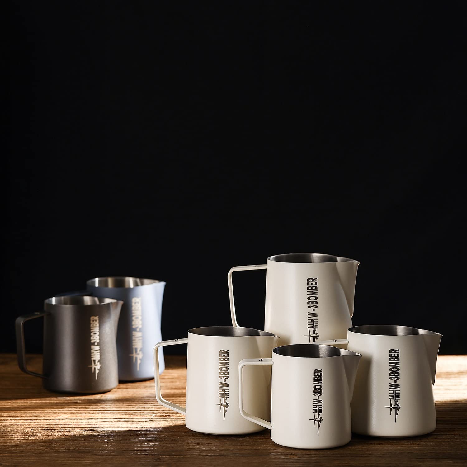 MHW-3BOMBER Latte Art Pitcher Stainless Steel Milk Frothing Pitcher Steamed Espresso Cup Barista Essentials (Cream White, 16.9oz/500ml) P5020W