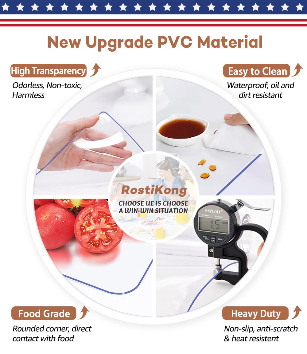 RostiKong 42 x 68 Inch Clear Plastic PVC Table Protector Tablecloth Wooden Furniture Coffee Glass End Side Bistro Table Cloth Top Protection Countertop Cover Desk Pad Mat Waterproof Rectangular Vinyl