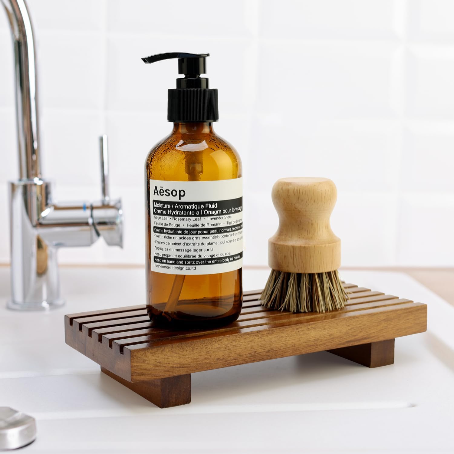Acacia Wood Riser - Decorative Kitchen & Bathroom Sink Tray | Pedestal Stand for Soap & Sponge