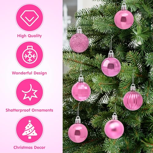 Glavatrix Pink 36-Piece 1.6in Shatterproof Christmas Ball Ornaments - Matte/Gloss/Striped, with Hooks