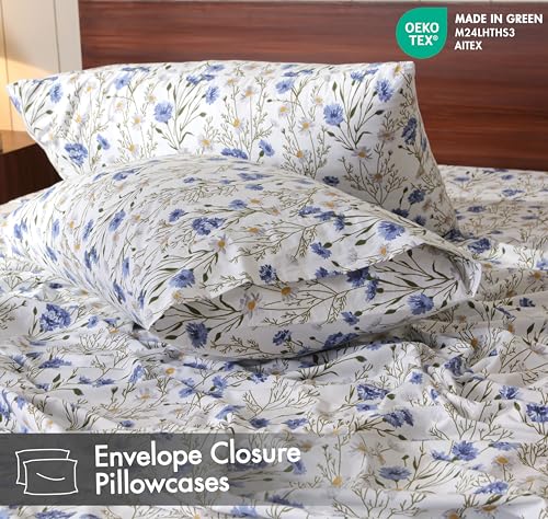 RUVANTI 100% Cotton Percale Queen Sheet Set - Crisp Cooling 4-Piece Set