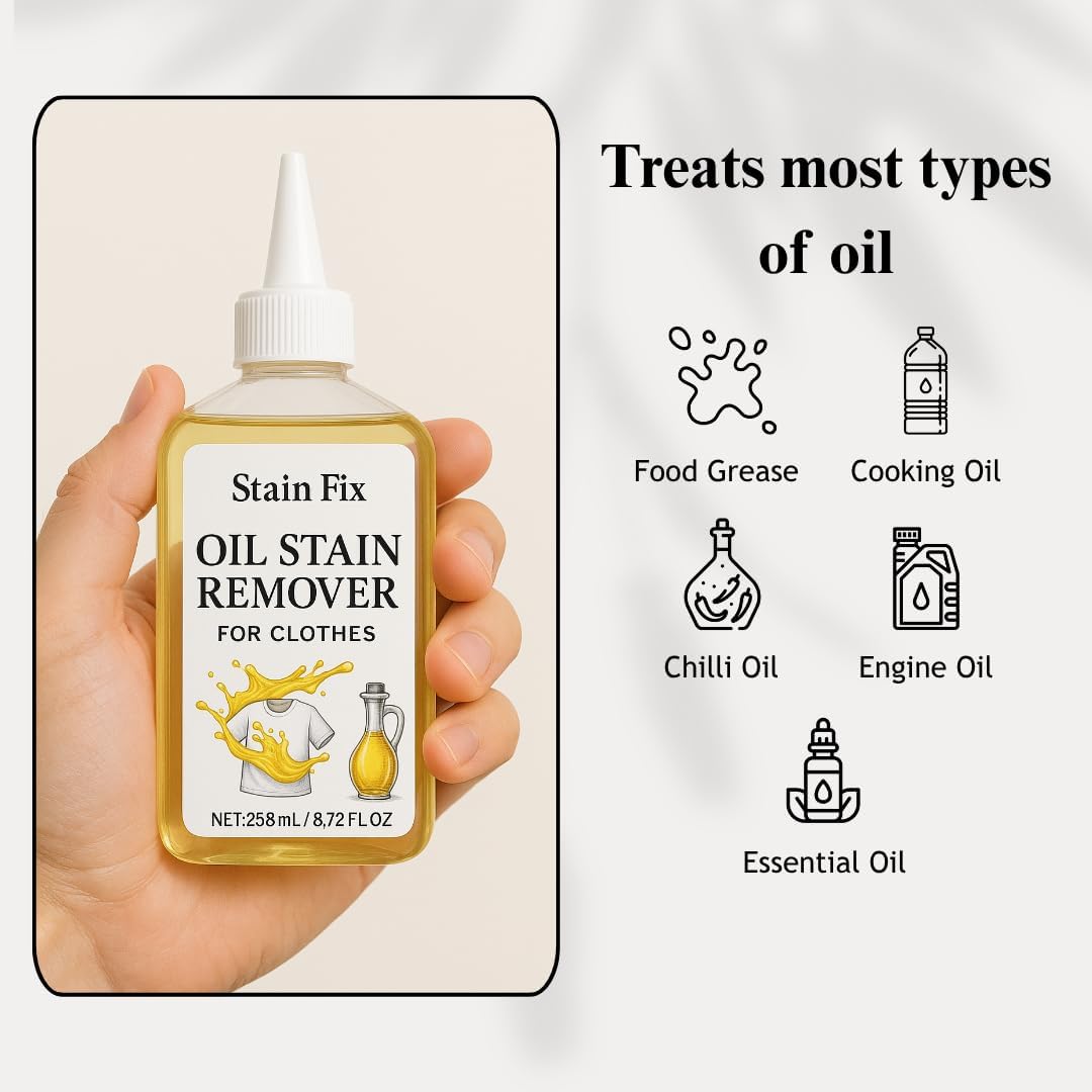 Oil Stain Remover by [Brand Name] | Effective Fabric Cleaner for Cooking & Engine Stains - 8.72oz