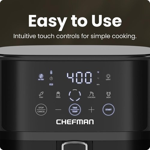 Chefman Air Fryer - 6 QT Compact Design for Quick Meals | Hi-Fry Technology & Easy-View Window, Touch Controls - Black