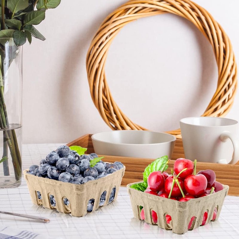 Vmiapxo 50 Pack Natural Pulp Fiber Berry Basket, Small Farmers Market Display Produce Baskets, Vented Berry Container for Strawberry Blueberry Raspberry Egg Fruit Vegetable, Grocery Store Supplies