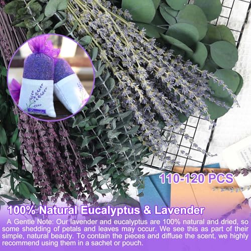 120 Pcs Preserved Dried Eucalyptus Stems & Lavender Flowers for Shower & Decor